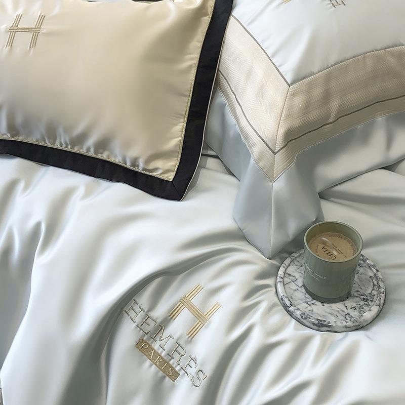 奢风1棉00S澳色织提纯花拼轻边四件套长绒棉被套棉876床单床上用