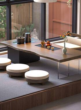 QFR2木025茶新款宋式美学榻榻米茶桌榻米带烧水实榻茶桌阳台精致