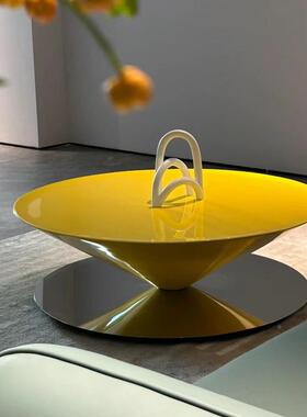 Flota法式飞碟茶几客师厅家用QKI设计茶圆形网红奶油风悬浮岩板桌