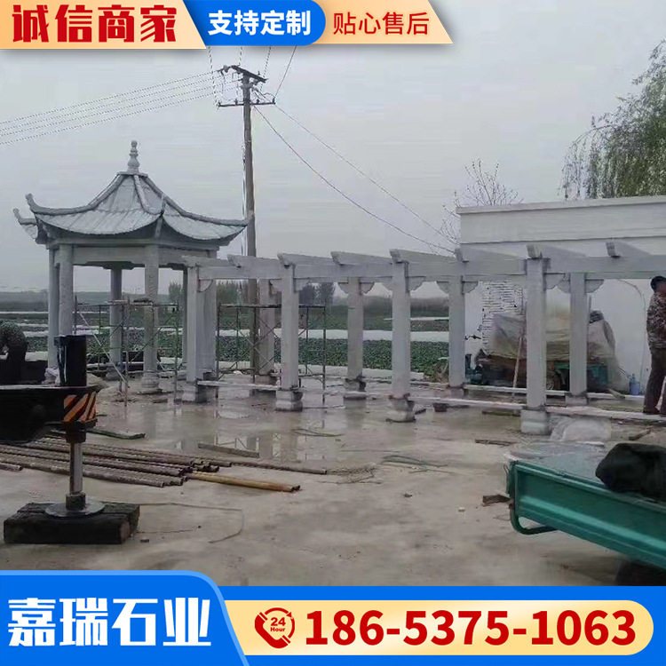 户外石雕六角凉亭 凉亭户外欧式景观 单层石雕凉亭花架葡萄架
