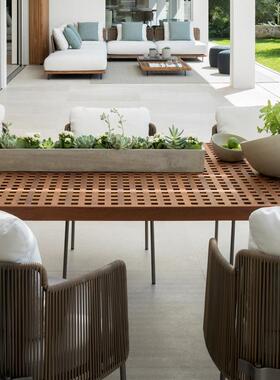 户园外藤编桌组合高端庭院具花沙椅发藤椅阳台柚木长桌OYV家餐椅