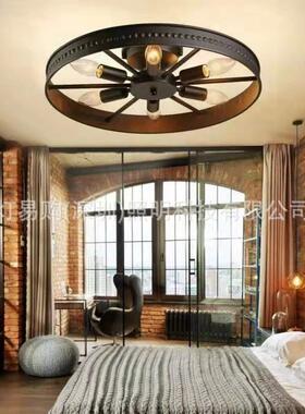 loft复古工业风吊灯创LUW意台个性咖餐厅酒吧美式网服装铁艺车轮