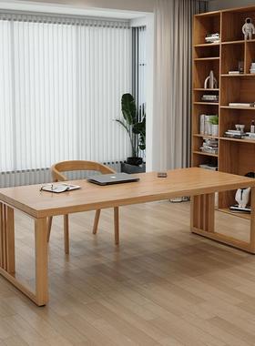 实木ZXR简桌约书桌木原脑木白蜡双人阅读学习写字桌客厅长条家用