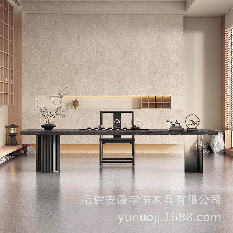 泡FOI实公木茶桌一体式茶桌子大悬板创意办公浮渐变家用茶台会客