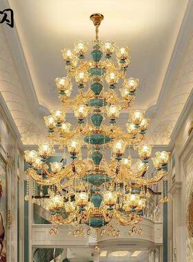 吊欧式吊灯奢华客厅陶灯现代简约大气式见描述家用法蓝色瓷灯卧室
