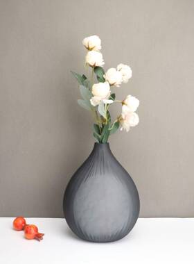 北欧创意灰色玻璃花器摆件样板房卧室书房桌面玄关客厅饰品摆件