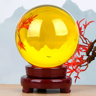 黄白水晶球摆件人造透明玻璃球红绿紫蓝粉水晶球开业装饰摆件