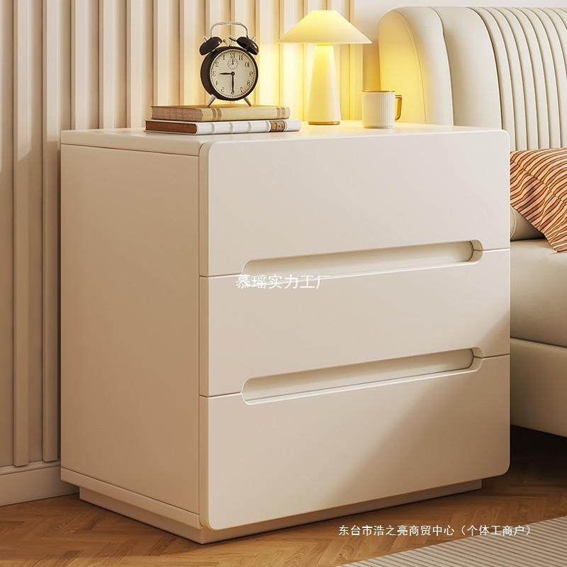 实木床头柜小型家用床边柜卧室床头收纳柜现代简约奶油风置物柜