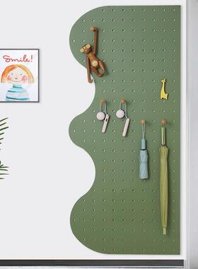 5V木工小舅入户玄关墙上波浪形绿色洞洞板异形墙面装饰收纳置物