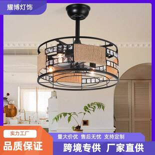 美式复古吊扇工业铁艺卧室餐厅造型天花板一体吸顶吊顶风扇灯