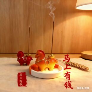 创意马上有钱元宝香炉可爱小马线香插香座香托香薰炉摆件家居香薰