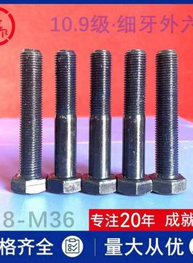 10.9级GB5785细牙外六角螺栓M16m20m24x1.5*180加长全螺纹罗丝杆