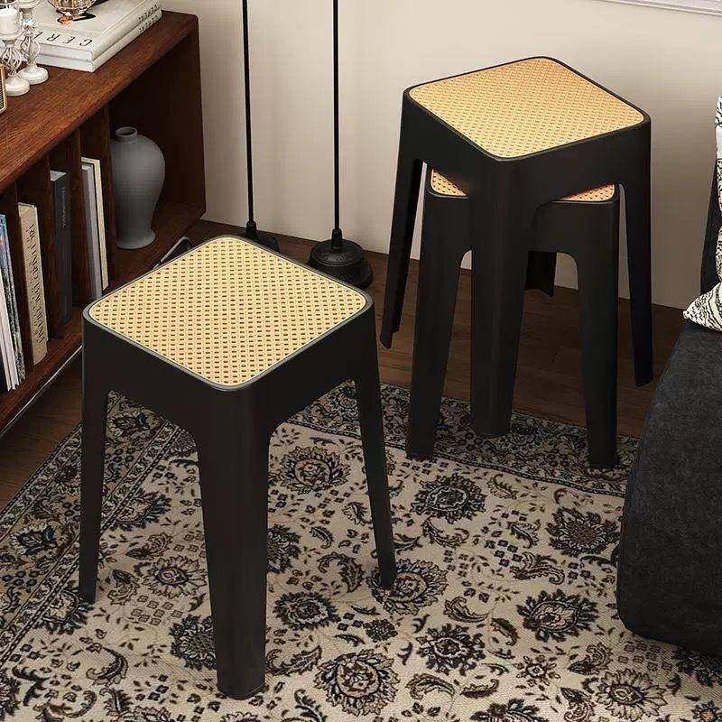 中古风藤编塑料凳子结实耐用方凳餐厅加厚凳子家用可叠放备用椅子,鲜花速递/花卉仿真/绿植园艺,割草机/草坪机,淘宝优惠券,粉丝福利购,淘宝优惠卷