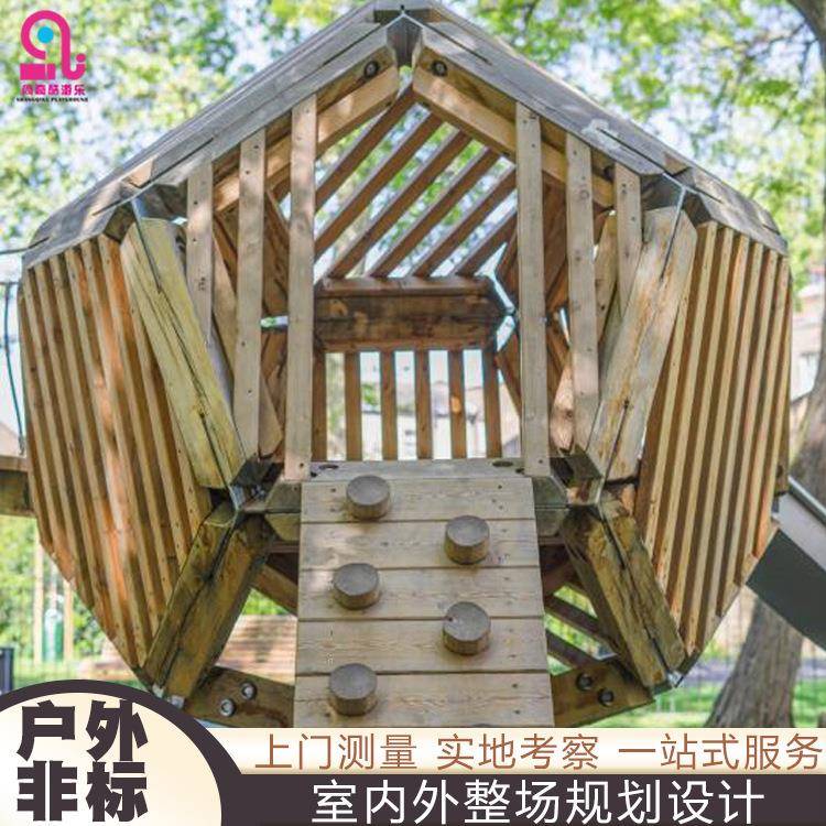 户外大型非标景区不锈钢滑梯无动力游乐设备木制攀爬组合