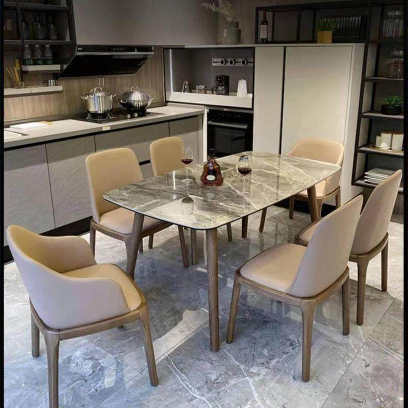 北欧大理石岩板餐桌现代简约小户型家用吃饭桌子实木餐桌椅组合
