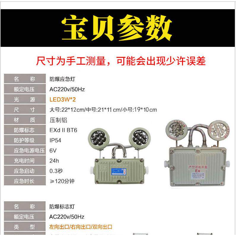 LED防爆应急灯通道停电双头安全出口指示标志灯电源充电断电照明