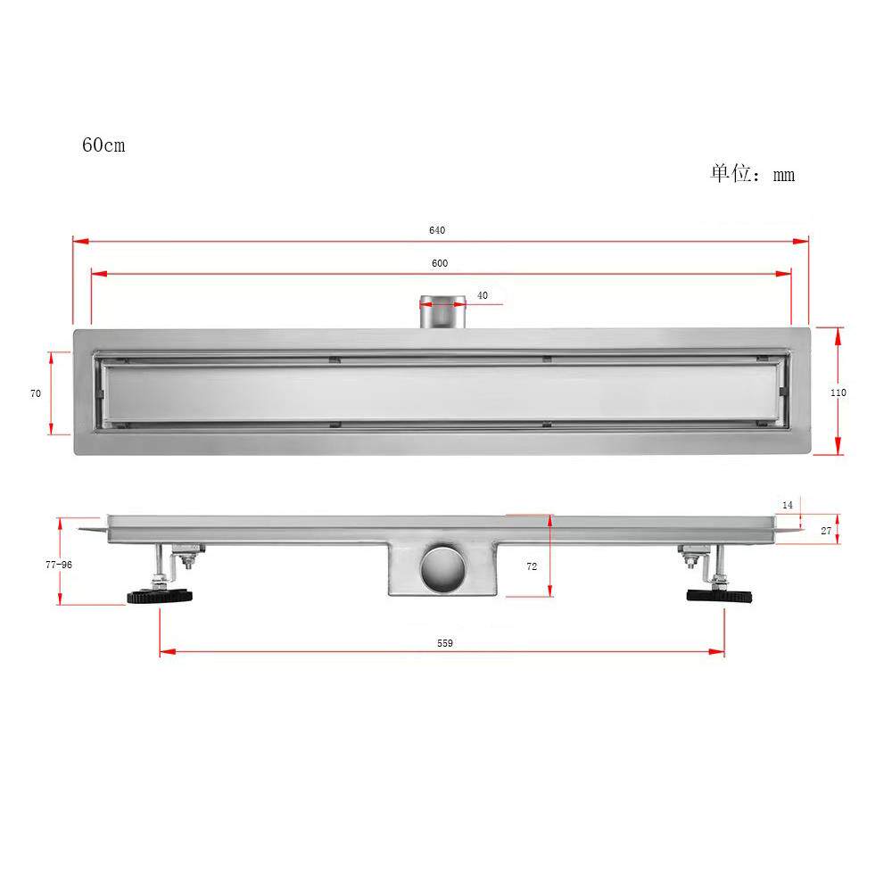 欧式侧排长条地漏同层排水地漏304不锈钢地漏外销隐形横排侧排