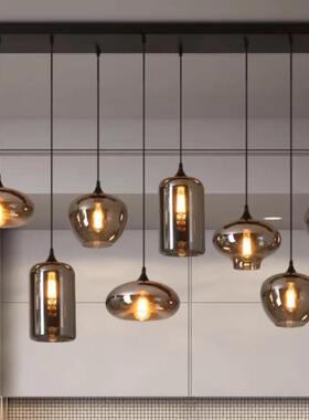 北欧设计师现代轻奢客厅餐厅电镀烟灰色玻璃简约个性吧台组合吊灯