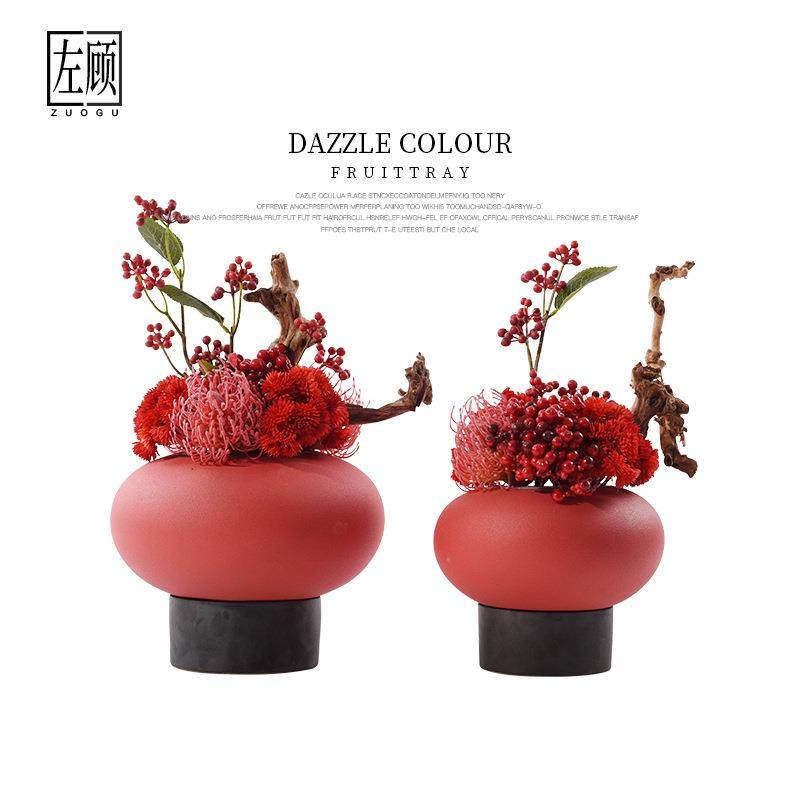 新中式样板房洽谈桌边几装饰品茶室玄关红色仿真花艺盆景喜庆摆件,节庆用品/礼品,新娘配件,淘宝优惠券,粉丝福利购,淘宝优惠卷