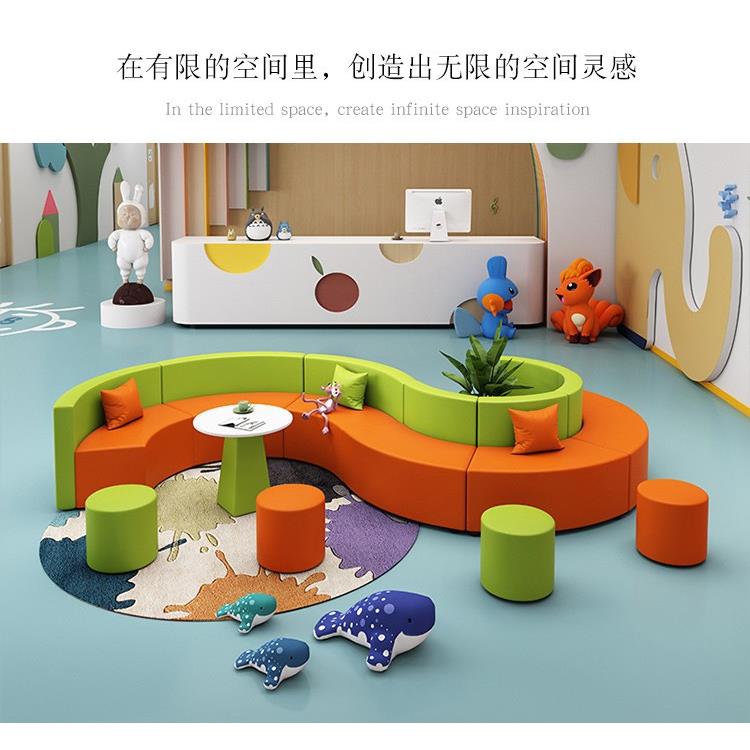 现代办公幼儿园工作室机场车站学校休息等候洽谈区沙发茶几组合