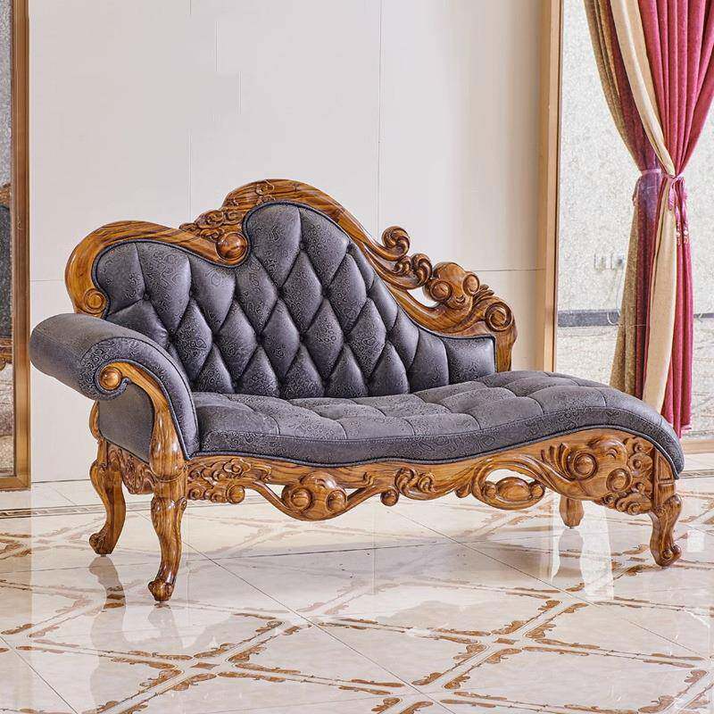 乌金木实木雕花真皮贵妃椅沙发新中式躺椅乌金木贵妃榻客厅转角欧