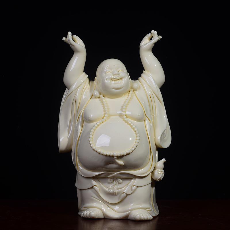 德化招财《乐开怀弥勒》中式陶瓷工艺品大肚笑佛客厅家居饰品摆件