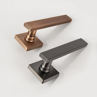 直销锌合金卧室门锁灰色实心门把手现代简约分体磁吸木门锁