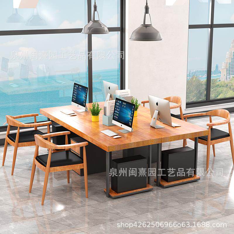 休闲loft原木工作台北欧实木办公室员工桌双人面对面工位电脑桌子