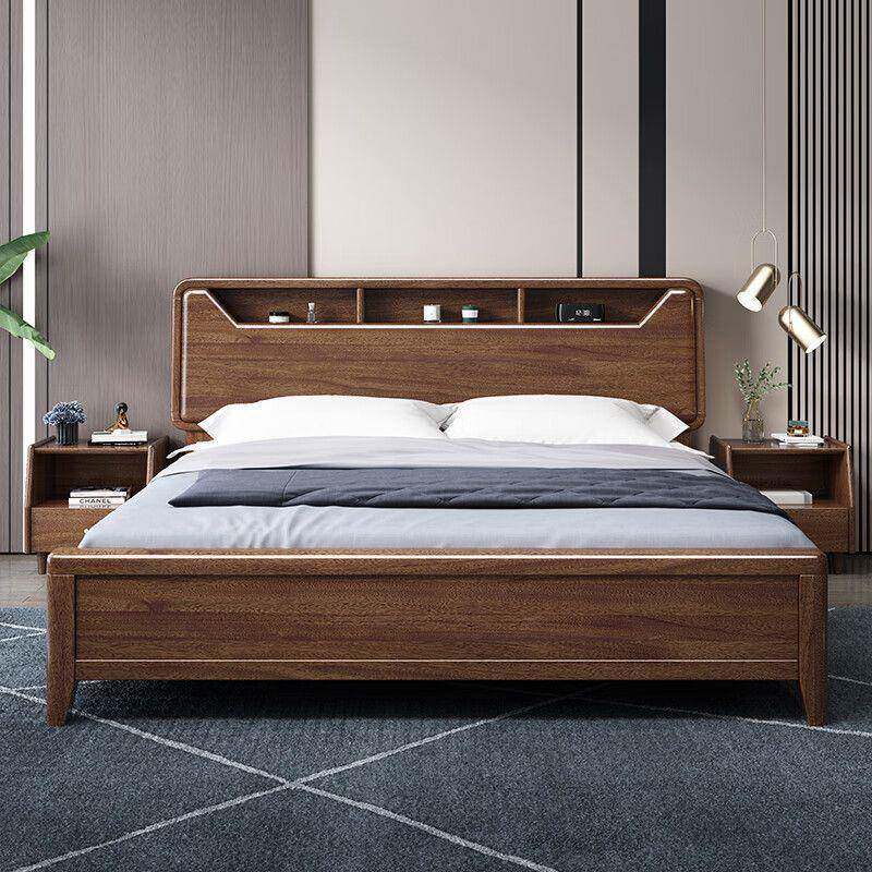 北欧轻奢胡桃木全实木1米5单人床现代简约家用主卧室1米8双人婚床
