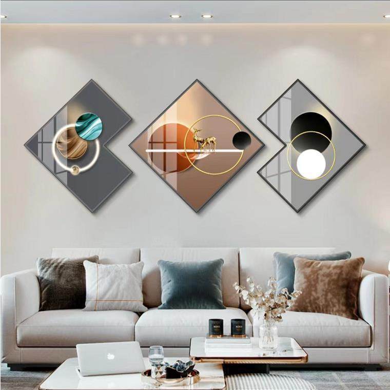 异形菱形客厅餐厅装饰画现代简约沙发背景挂画轻奢高级感三联壁画