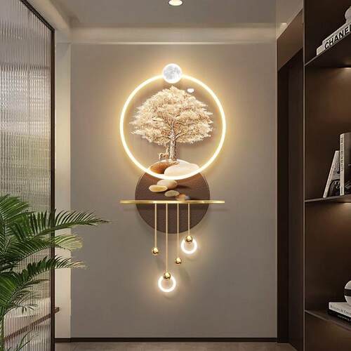 发财树玄关装饰画过道走廊奶油风高档立体led壁灯寓意好发光挂画