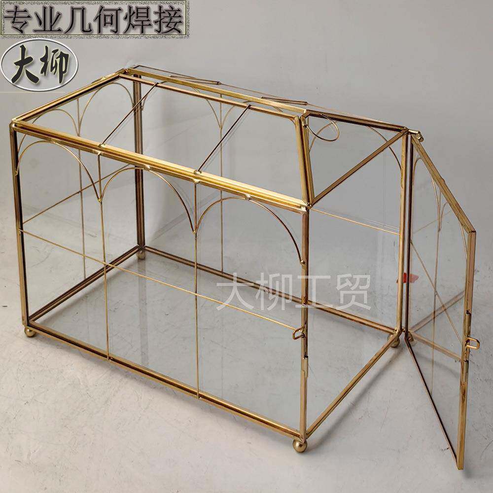 G625带铜线工厂直销金色全铜几何透明玻璃翻盖婚礼卡片盒收纳盒