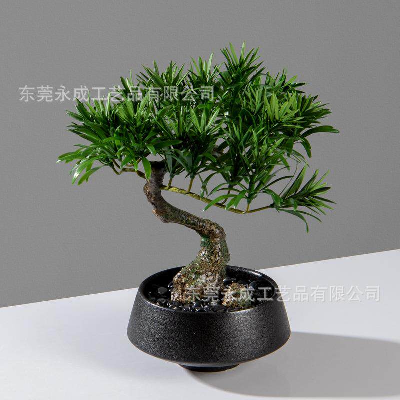 仿真迎客松绿植盆景新中式日式书房茶室书桌洽谈桌盆栽摆件