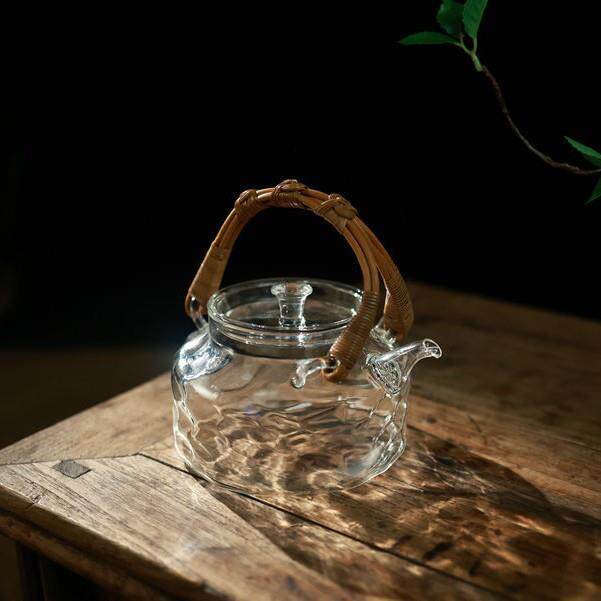 手工藤编提梁水立方泡茶壶公道杯家用耐热玻璃公杯煮茶器茶具
