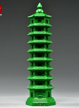 绿色木雕刻9层文昌塔摆件实木头九层文昌塔家居客厅办公室装饰品