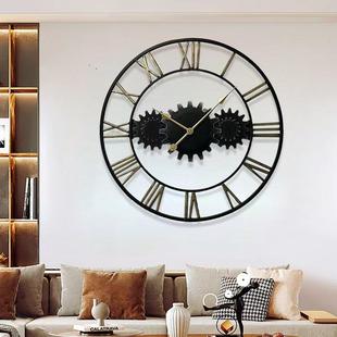 美式 铁艺齿轮挂钟客厅厨房静音大壁钟工业风艺术钟表clock