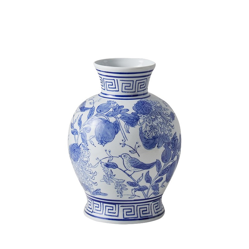 新中式创意青花瓷复古陶瓷花瓶高级感水养插花客厅餐桌装饰品摆件