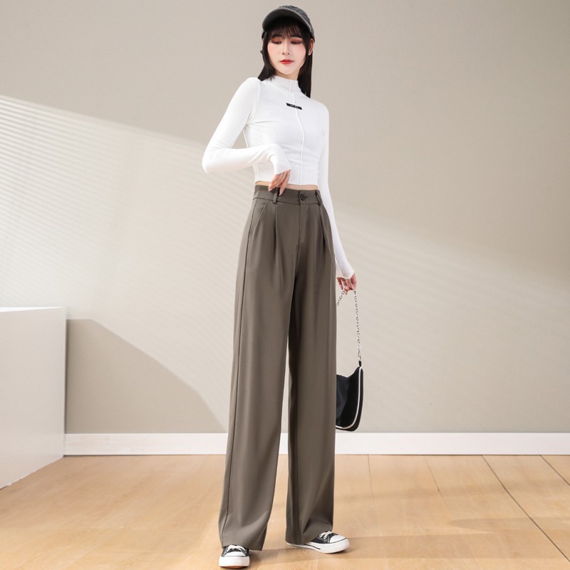 小个子显高150CM高腰拖地阔腿西装裤女145宽松直筒垂感休闲裤XS码