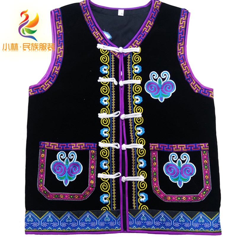 云南墨江哈尼族版纳爱伲族精品植绒绣花民族短男马甲无袖马褂280