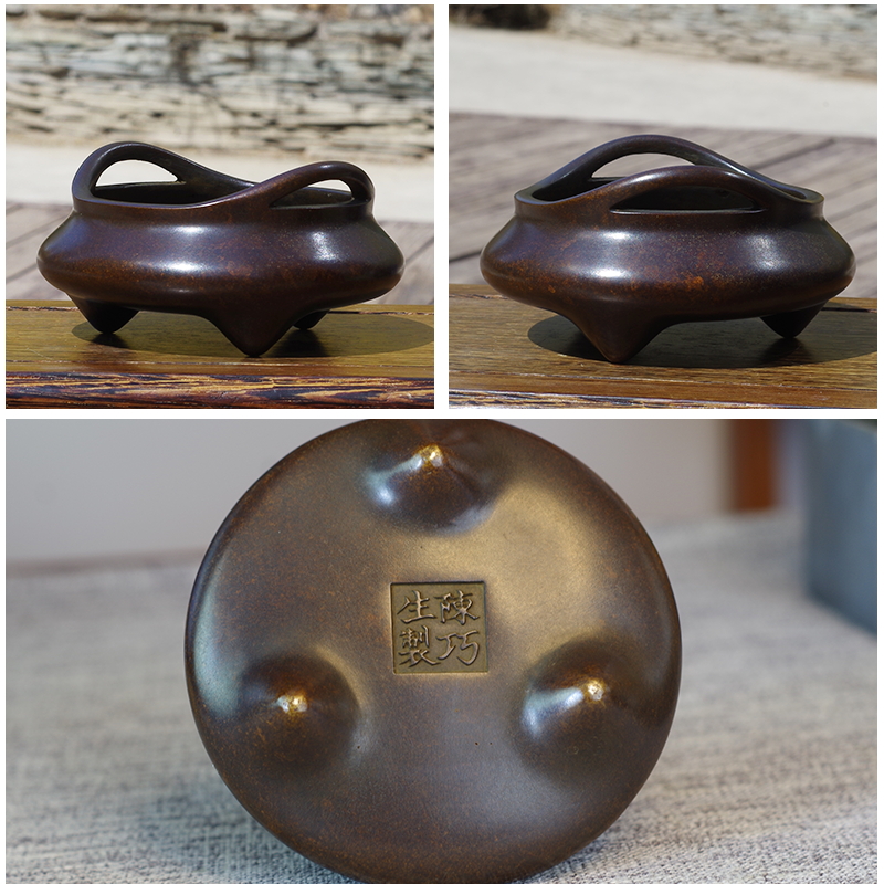见素香坊热销 陈巧生制桥耳三足乳炉 宣德器型一号桥耳铜炉B263-6