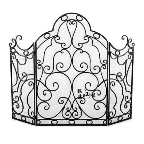 欧式铁艺金色壁炉屏风隔断新品带网壁炉装饰护栏客厅折叠壁炉围栏