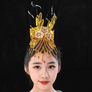 飞天反弹琵琶舞蹈头饰发包一体乐鼓汉服古典敦煌舞云川吉祥天女