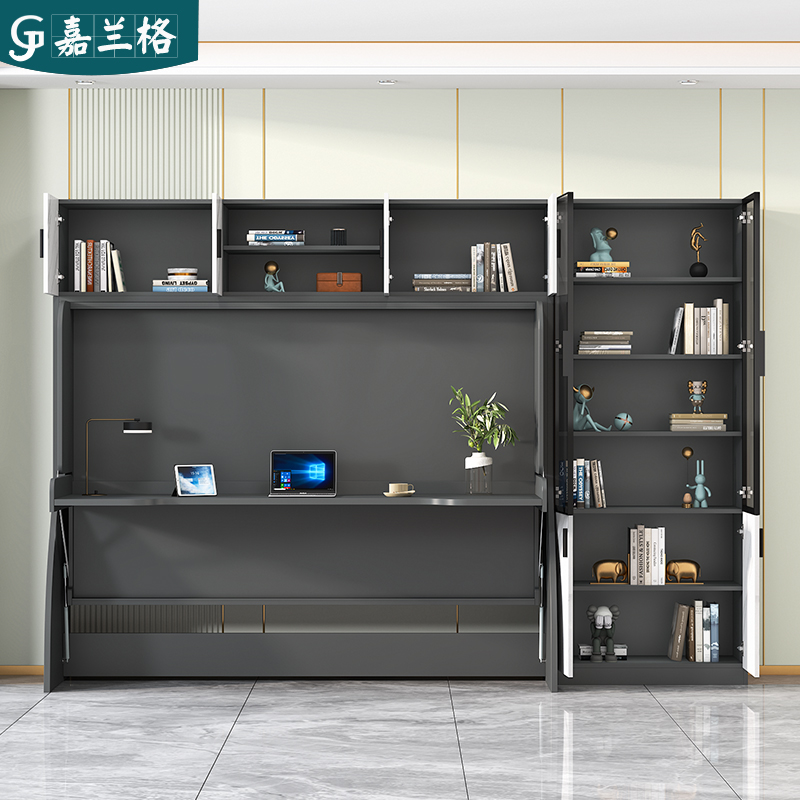 轻奢钢琴床隐形床书桌一体家用小户型书房折叠床正翻床书桌柜组合