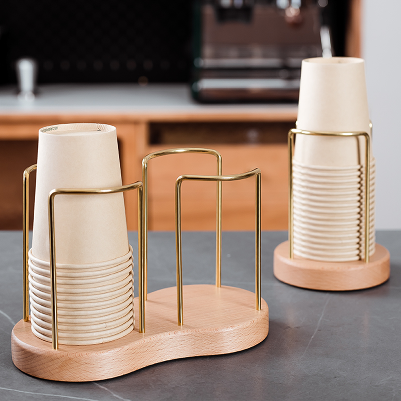 实木黄铜一次性杯架高档纸杯架取杯架子取杯器收纳水杯置物架桌面
