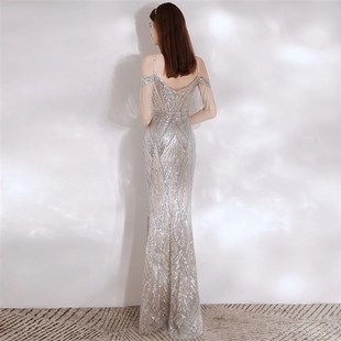 一半盛装吊带晚礼服女2024新款高级感高贵轻奢宴主持人鱼尾礼服裙