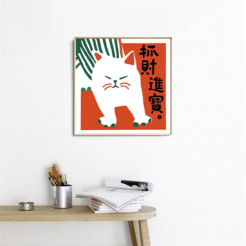 可爱猫咪装饰画抓财进宝招财猫卡通动物中式日式挂画工作室艺术画