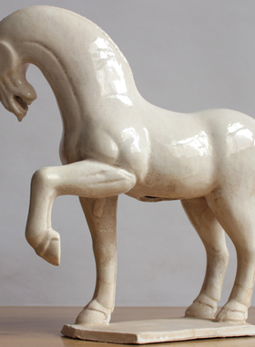 高超仿古唐三彩艺术品陶瓷马摆件古玩收藏软装复古做旧野马抬腿马