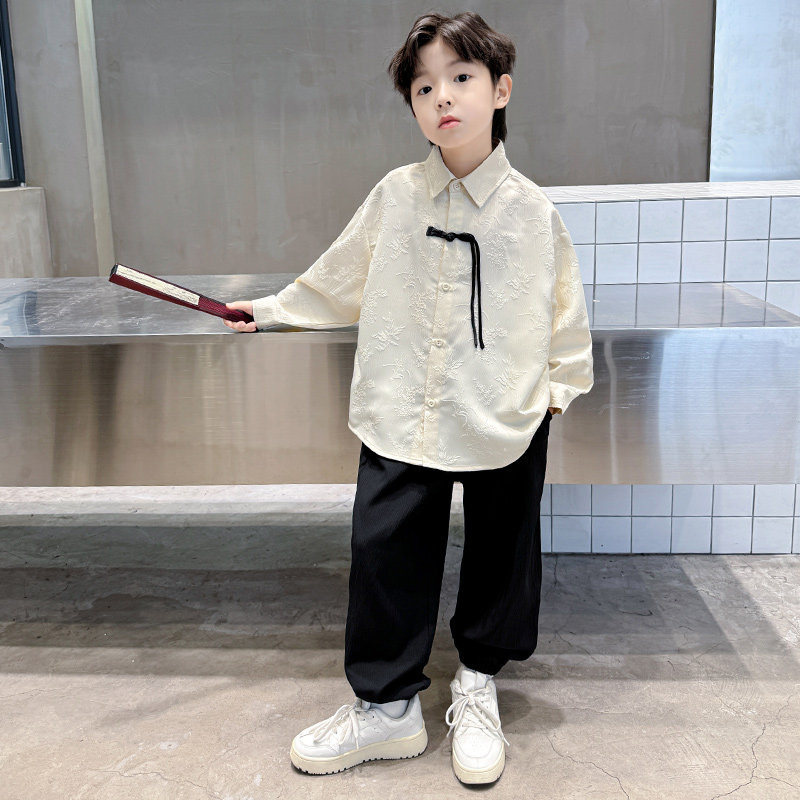 男童汉服2024新款衬衫领中式唐装春秋款中大童古风国潮夏装演出服图片