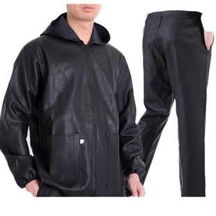 皮衣皮裤 防油防水男士 屠宰养殖水产洗车皮罩衣纤维工作服套装 包邮