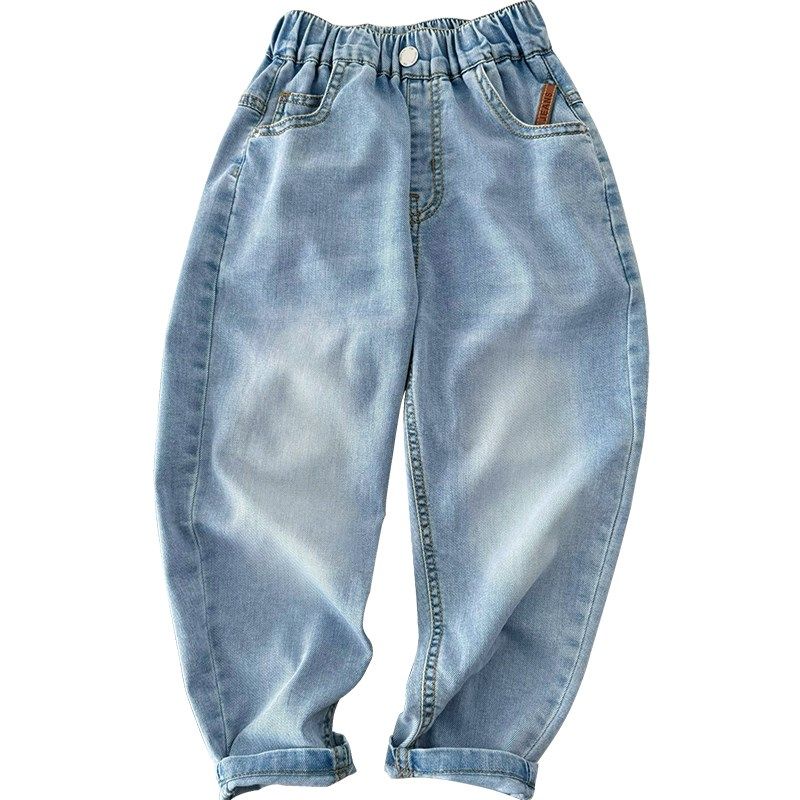 柔软弹力男童浅蓝色牛仔裤中大童春夏季薄裤子直筒锥形裤休闲长裤